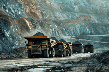 Big Yellow Mining Truck in Anthracite Coal Open Pit Mine Industry. Generative AI