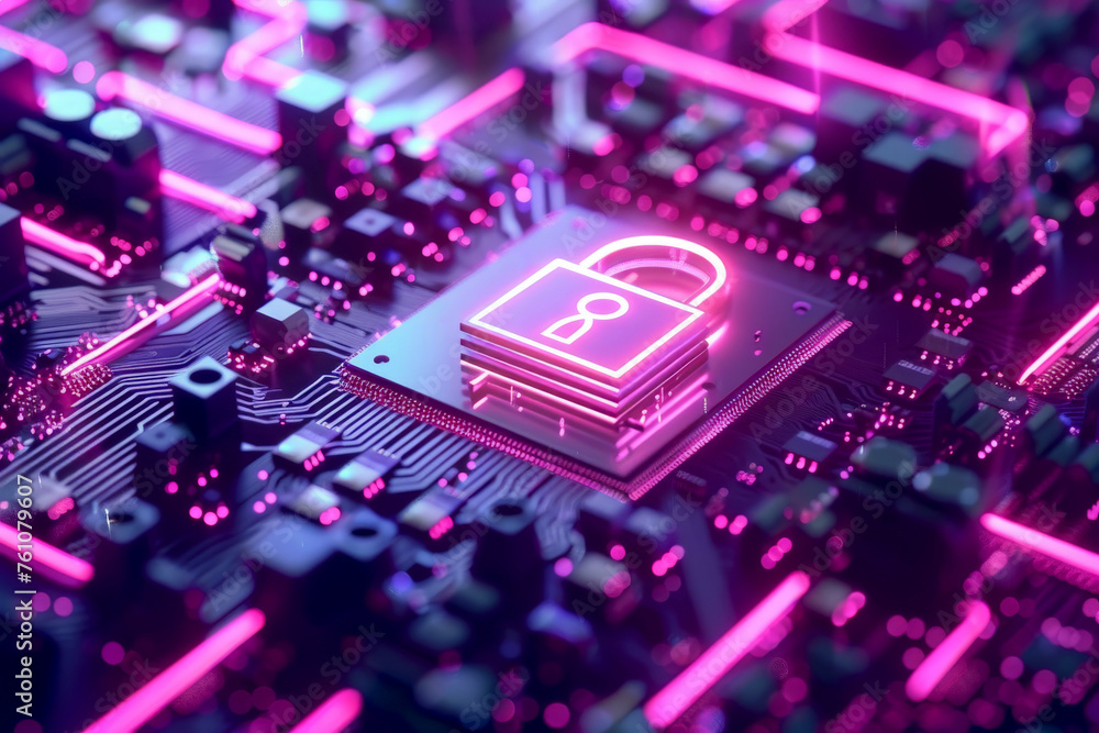 Poster cyber security technology smart motherboard chip and cloud service.ai generative