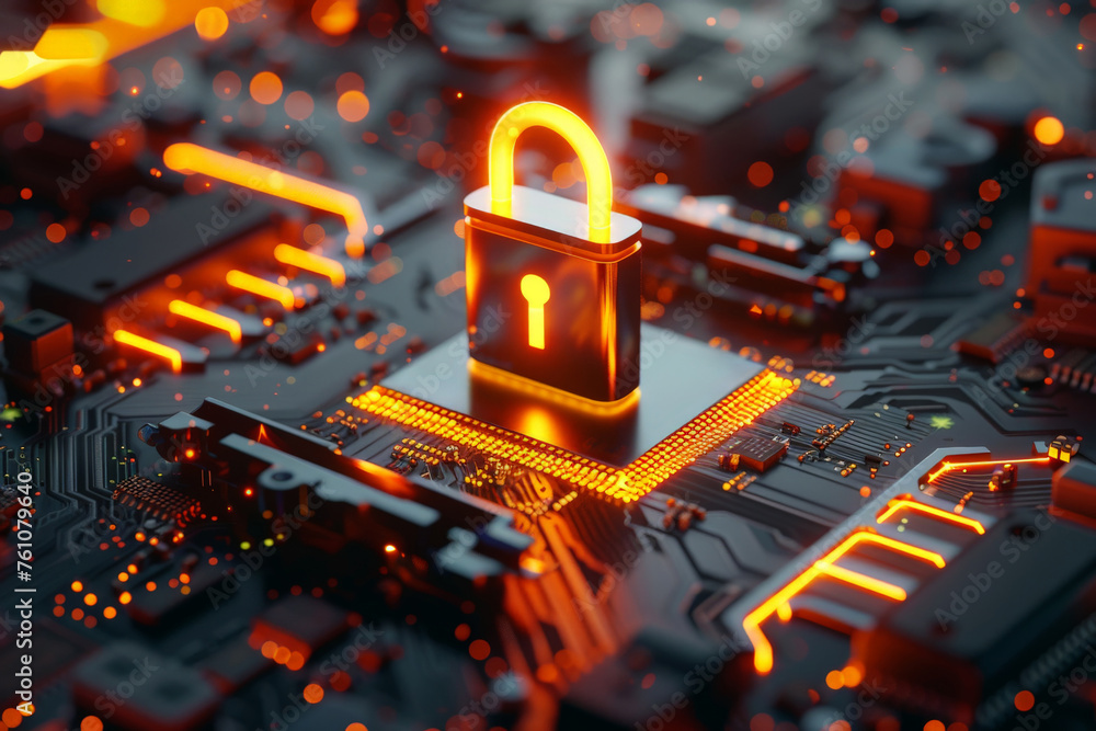 Poster cyber security technology smart motherboard chip and cloud service.ai generative