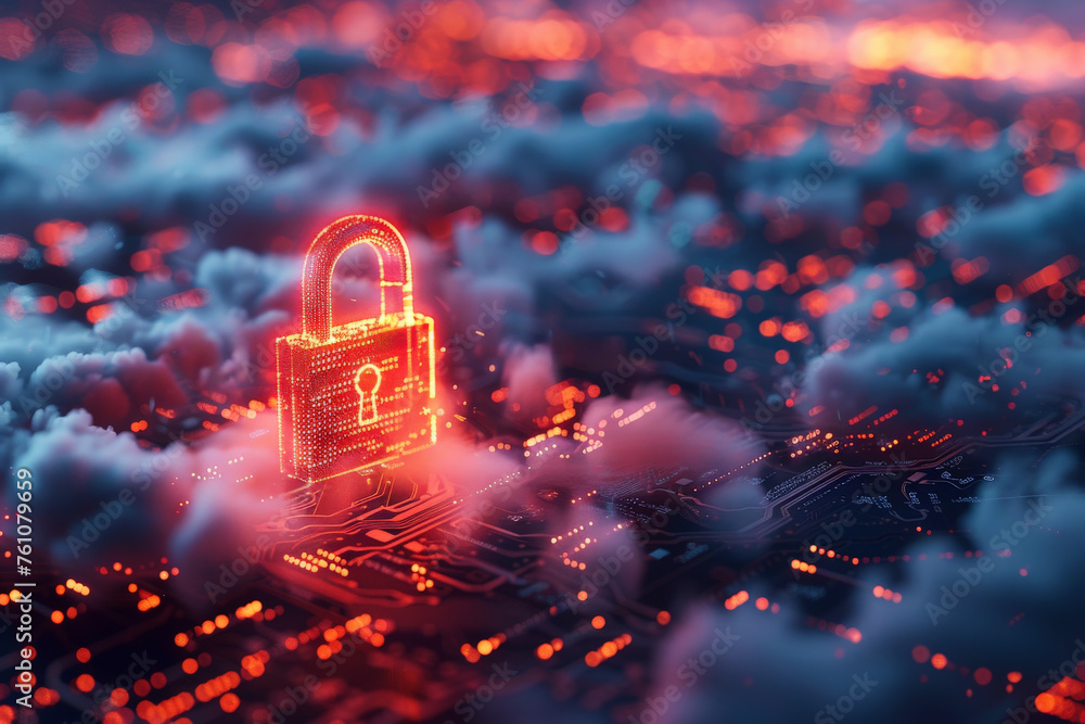 Poster cyber security technology smart motherboard chip and cloud service.ai generative