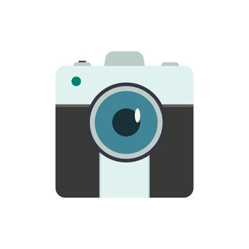 Camera icon in flat color style. Photo equipment symbol for web clip art.