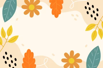 Behang Hand drawn leaves autumn flat design illustration vector background template © RideStudio™