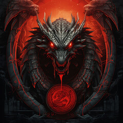 Furious Dragon head with glowing red eyes
