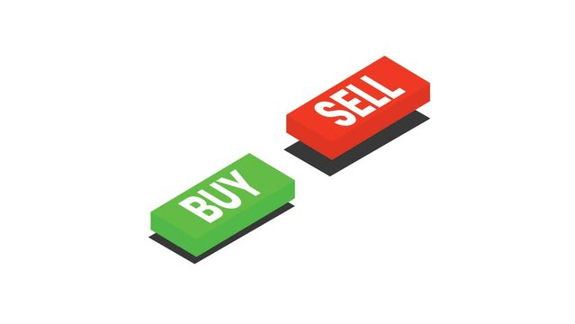 Animated buy and sell buttons on white background. Suitable to place on content about stock market, etc.