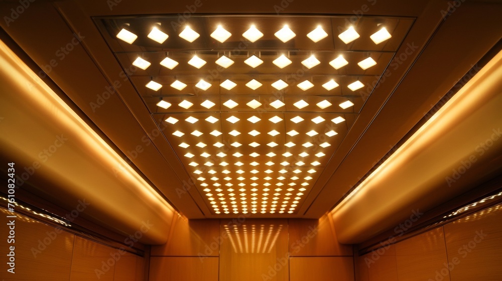 Aufkleber a unique lighting feature in a yacht cabin where small diamondshaped lights are arranged in a gridli