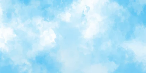Papier Peint photo Lavable Bleu clair Panorama of blue sky with white clouds. Sky clouds landscape light background. White cumulus clouds formation in blue sky. Brush-painted blurred and grainy paint aquarelle.