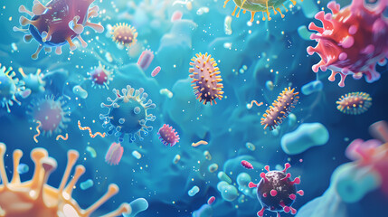 Microscopic germs and pathogens illustration - obrazy, fototapety, plakaty