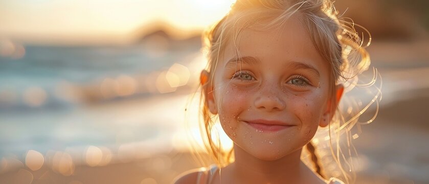 Family beach day, close up, sun-kissed skin, joy, natural light, eye-level, candid, soft focus.