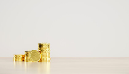 3D rendering Indian Rupee sign, indian rupee sign and golden coin, Financial and banking about house concept, Investment and financial success concept background.