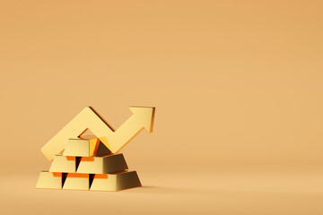 3D rendering golden an arrow and gold, intricately integrated into the scene, signifies financial abundance and successful investments.