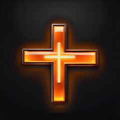 Obraz premium Tangerine Illumination: Exploring the Artistry of Orange Neon Crosses(Generative AI)