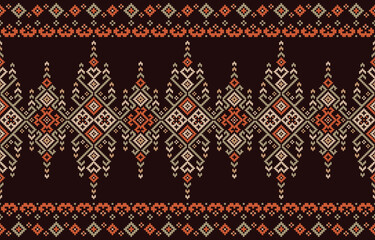 Fabric design featuring a cross stitch pattern of geometric shapes. Design for cross stitch,ethnic,fabric,pattern,embroidery,motif, cross,stitch,folk,retro,pixel,handcraft,abstract,batik,zigzag.