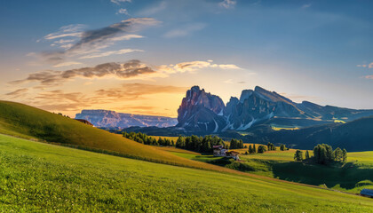 Panoramic landscape with sunset