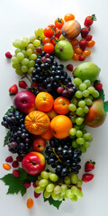 Exibição de frutas coloridas em um fundo branco