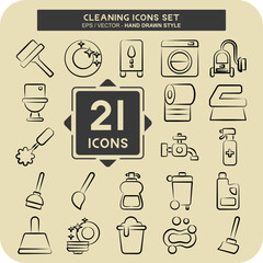 Icon Set Cleaning. related to Household Appliance symbol. hand drawn style. simple design editable. simple illustration