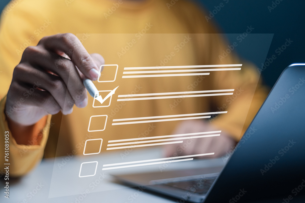 Poster business performance checklist, business evaluation, project approval and enhancing business perform