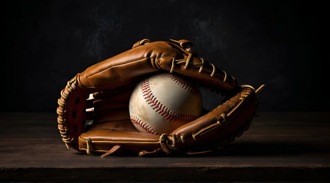 Baseball glove with a ball in it - isolated image. generative.ai