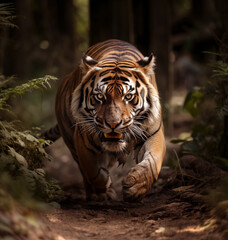 tiger running in the jungle