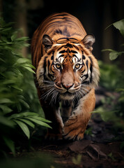 Fototapeta premium tiger running in the jungle