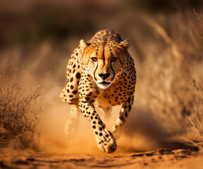 cheetah running through a field of tall grass