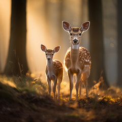 sika deer mother and fawn standing together