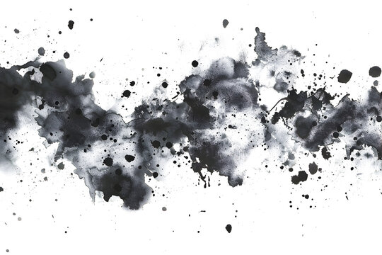 Black and white watercolor splatter on white background.