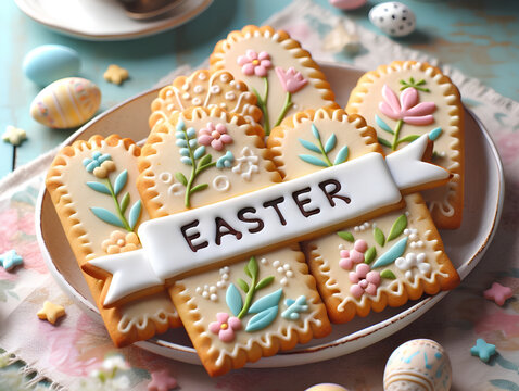Hand-Decorated Easter Cookies, Artisanal Charm, Springtime Delight, Suitable for Homemade Goods Stores, Artisan Markets, and Boutique Bakery Displays