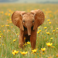 Portrait of baby african elephant  in the the grass - 761091454