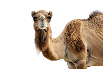 A camel standing against a white background
