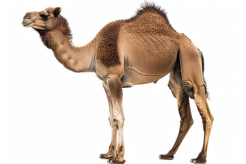 A camel standing against a white background - obrazy, fototapety, plakaty