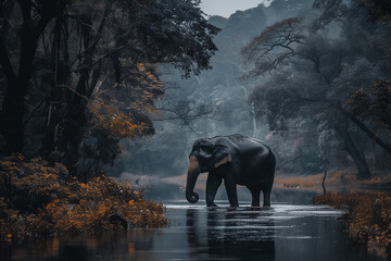 Asian Elephants in a natural river at deep forest - 761091691