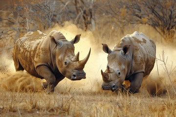 Two rhinoceros fighting in safari - 761091874