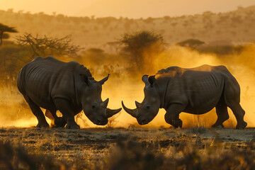 Two rhinoceros fighting in safari - 761091880