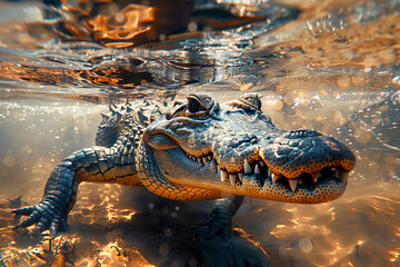 crocodile hiding under water,underwater shot - 761092000