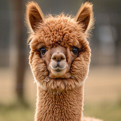 funny cute alpaca head shot - 761092072