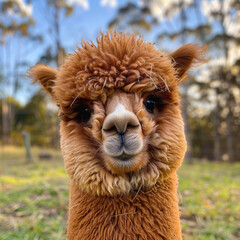 funny cute alpaca head shot - 761092076