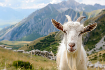 A portrait of a goat in a natural setting