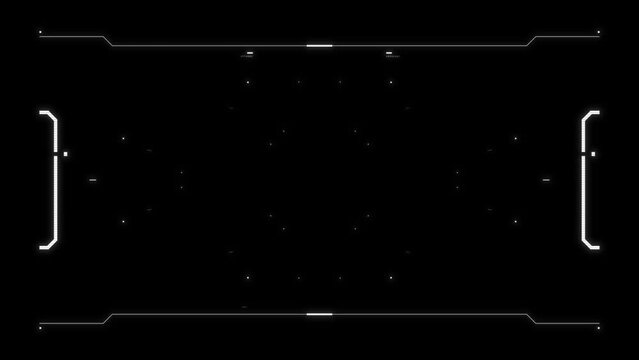 Futuristic glitch HUD aim. Cyberpunk style glitched HUD screen. Tech user interface hologram screen for game, movie, sci-fi, drone footage, VR etc. Video overlay template. Cyber, tech concept.