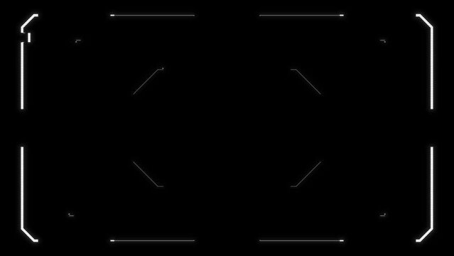 Futuristic glitch HUD aim. Cyberpunk style distorted HUD screen. Tech user interface hologram glitchy screen for game, movie, sci-fi, drone footage, VR etc. Video overlay template. Cyberpunk concept.