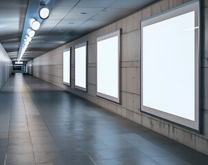 empty advertising banners mockup in underground tunnel outdoor media display space lightbox 6 sheet...