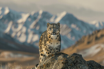 A portrait of a Tian Shan snow leopard in a natural setting