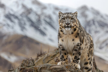 A portrait of a Tian Shan snow leopard in a natural setting