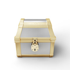 Closed Chest from Gold and Silver with Padlock Isolated on White Background. 3D Illustration. File with Clipping Path.