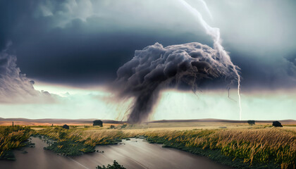 Tornado in Stormy Landscape