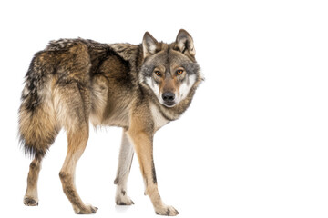 Naklejka na ściany i meble A portrait of a Tian Shan wolf in a studio setting, isolated on a white background
