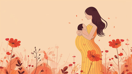 Illustration of a pregnant woman nurturing her baby on Mothers Day