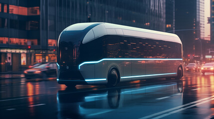 Futuristic electric truck vehicles automatic on the road.