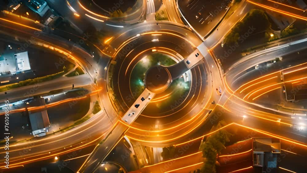 Poster aerial view of busy intersection at night generative ai