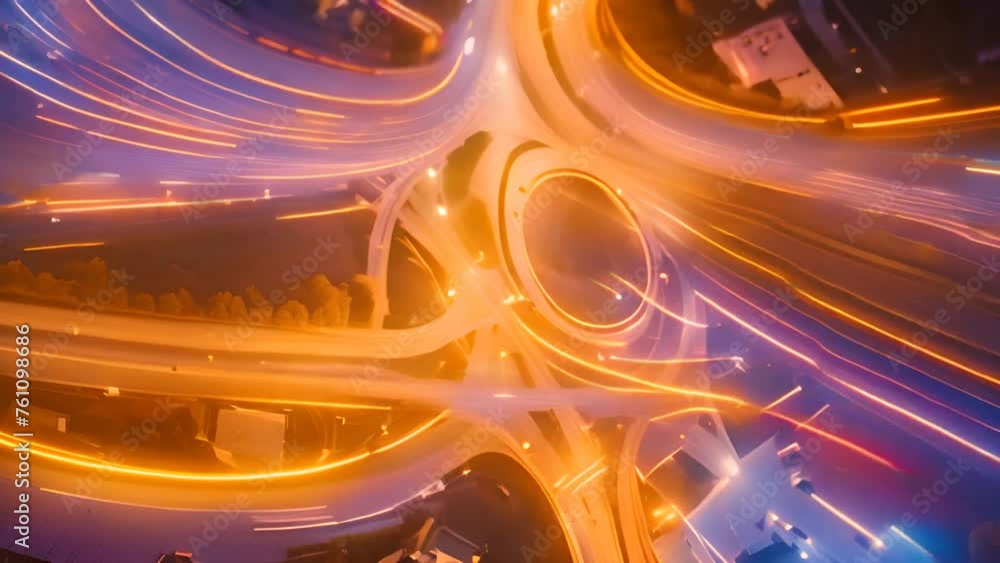 Poster aerial view of busy intersection at night generative ai