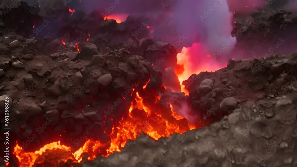 Poster close up of lava rocks and flowing lava generative ai